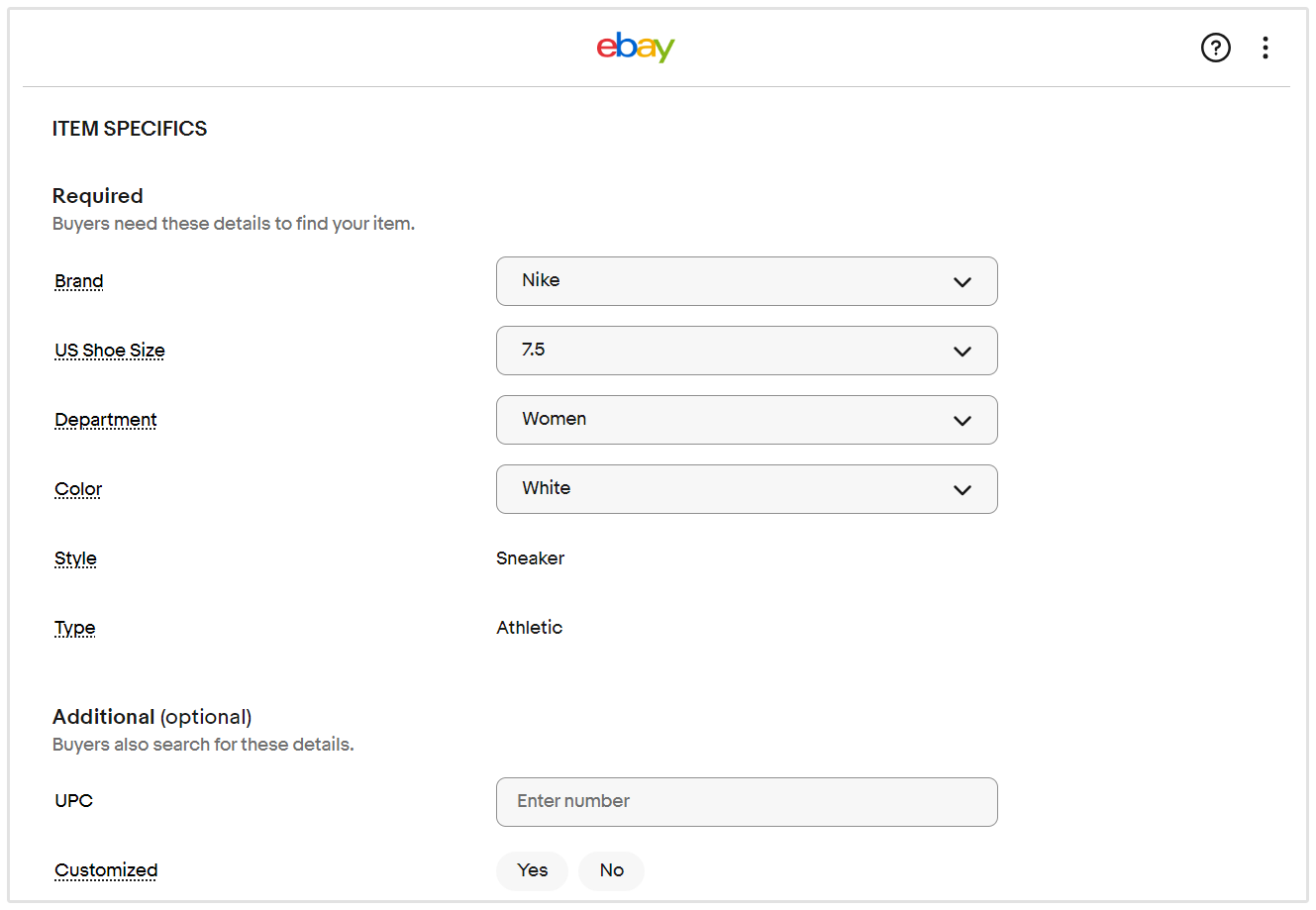 Ebay SEO Artikelmerkmale